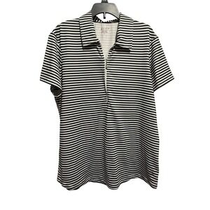Jofit Quarter Zip Polo Women XL Black White Striped Short Sleeve Golf Tennis Top